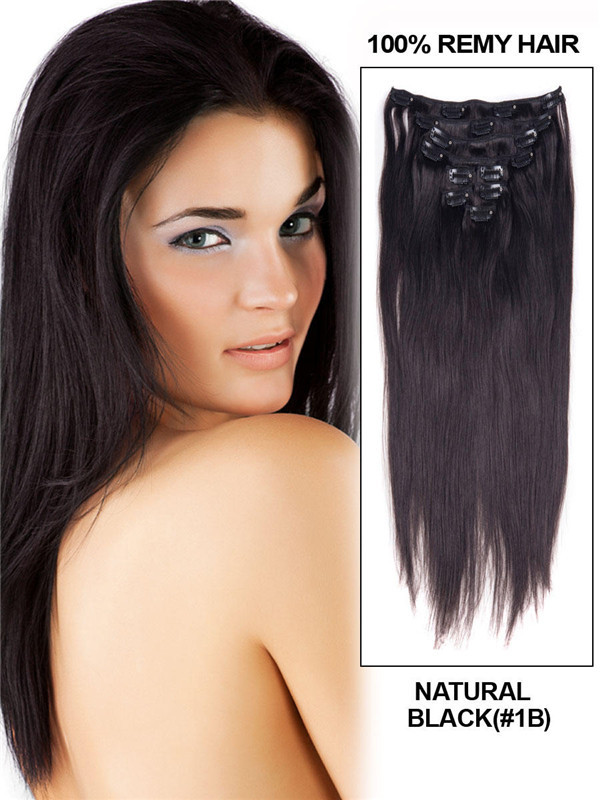 Natuurlijk Zwart (#1B) Ultieme Zijdeachtige Rechte Clip In Remy Hair Extensions 9 Stuks 1