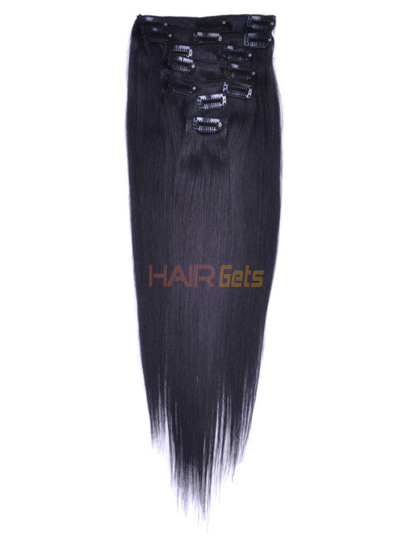 Naturlig sort(#1B) Deluxe Silkeagtig Straight Clip I Human Hair Extensions 7 stk. 0