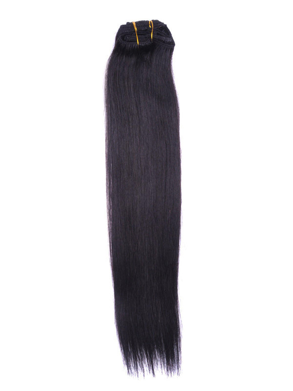 Natural Black (#1B) Deluxe Silky Straight Clip In Echthaarverlängerungen 7 Stück 1