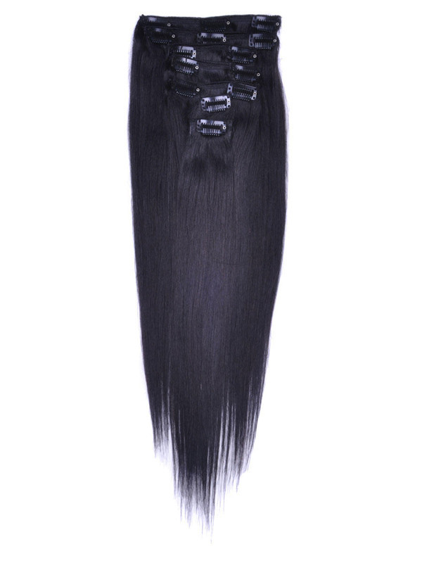 Naturlig svart(#1B) Premium silkeaktig rett klips i hårforlengelser 7 stykker 0