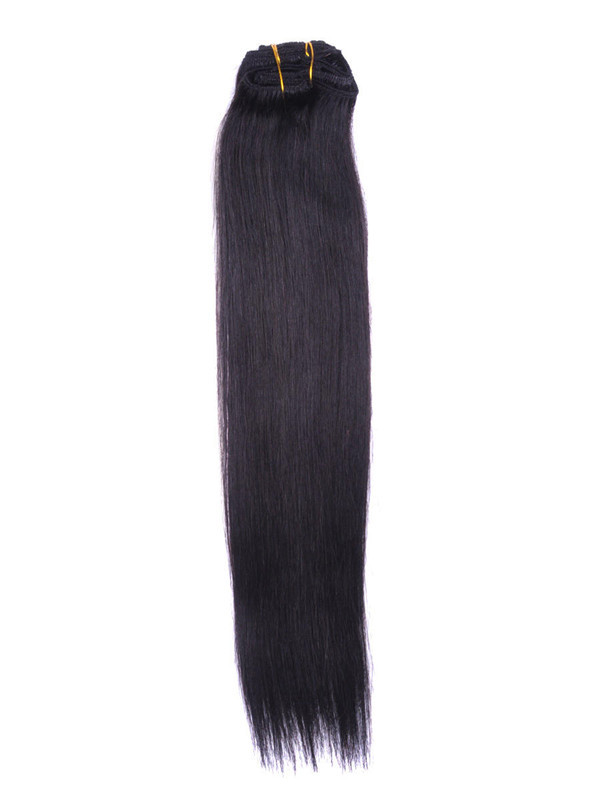 Negro natural (# 1B) Clip recto sedoso premium en extensiones de cabello 7 piezas 1