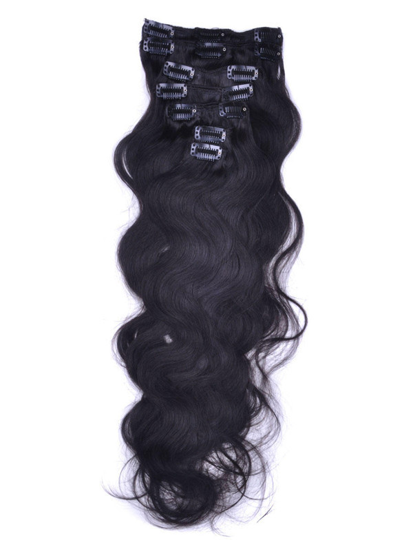 Natuurlijk Zwart (#1B) Premium Body Wave Clip In Hair Extensions 7 Stuks 1