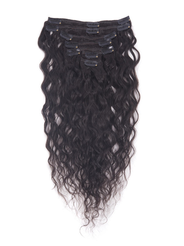 Naturlig sort(#1B) Premium Kinky Curl Clip In Hair Extensions 7 stk 0