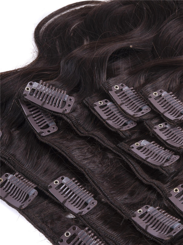 Mørkebrun(#2) Deluxe Body Wave Clip In Human Hair Extensions 7 stk 0