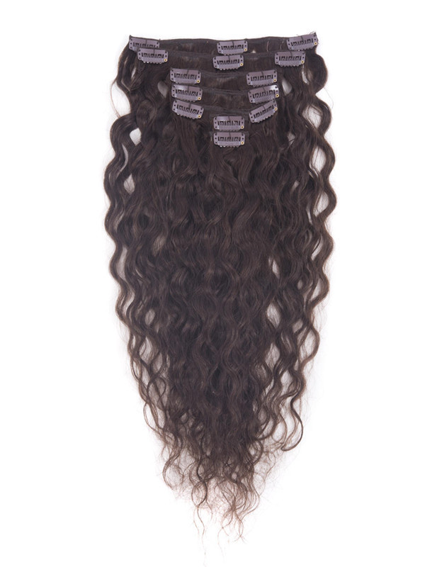 Marrón oscuro (# 2) Deluxe Kinky Curl Clip en extensiones de cabello humano 7 piezas-np 0