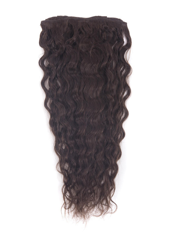 Marrón oscuro (# 2) Deluxe Kinky Curl Clip en extensiones de cabello humano 7 piezas-np 1