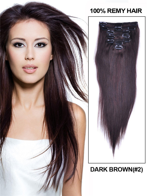 Dark Brown(#2) Premium Silky Straight Clip In Hair Extensions 7 Pieces 0
