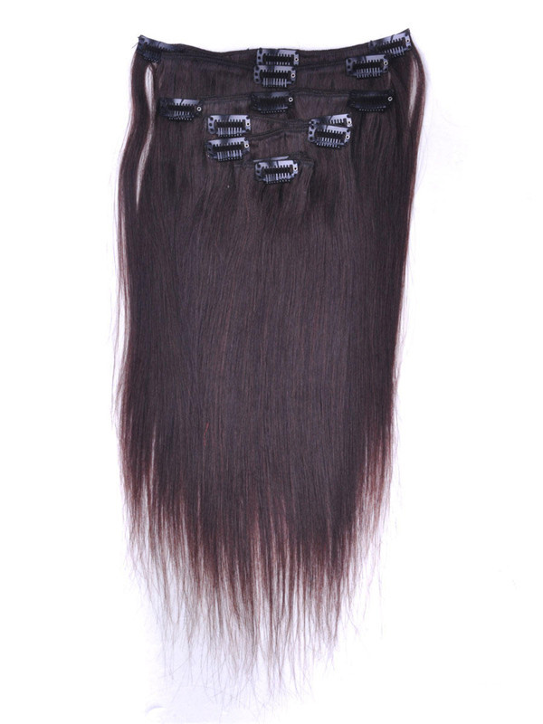 Dark Brown(#2) Deluxe Silky Straight Clip In Human Hair Extensions 7 Pieces 1