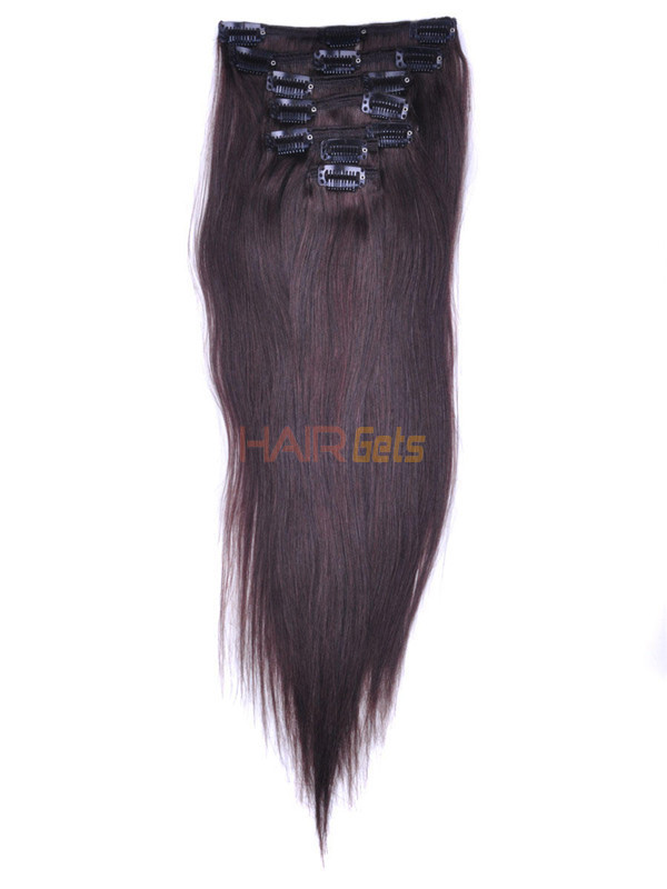 Dark Brown(#2) Deluxe Silky Straight Clip In Human Hair Extensions 7 Pieces 3