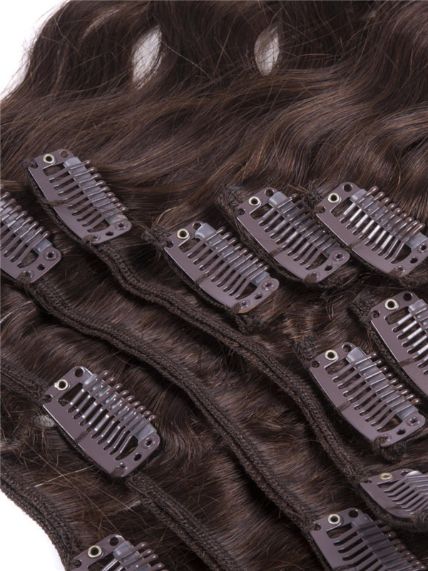 Medium Brown(#4) Deluxe Body Wave Clip In Human Hair Extensions 7 stk 1