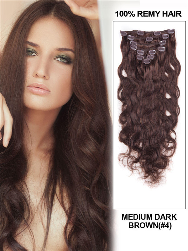 Medium Brown(#4) Ultimate Body Wave Clip i Remy Hair Extensions 9 delar 1