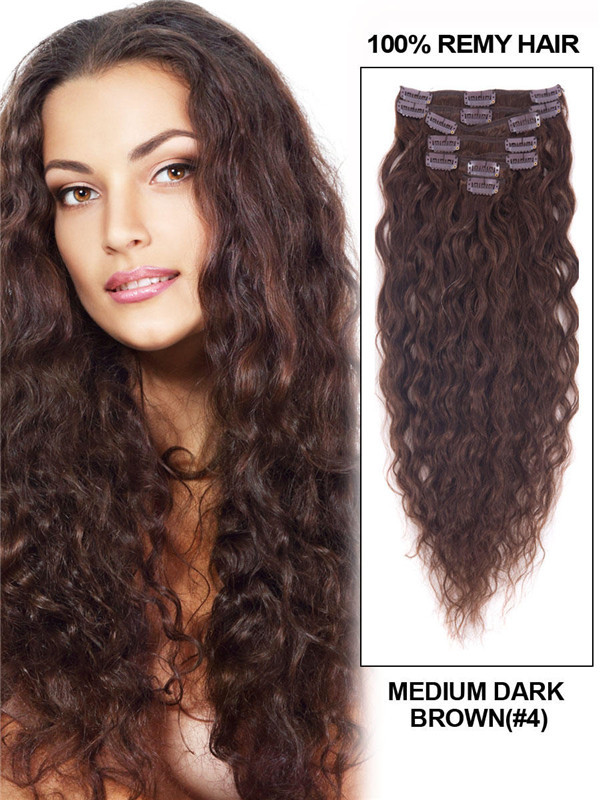 Medium Brown(#4) Premium Kinky Curl Clip In Hair Extensions 7 delar 1