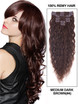 Medium Brown(#4) Deluxe Kinky Curl Clip In Human Hair Extensions 7 Pieces 0 small