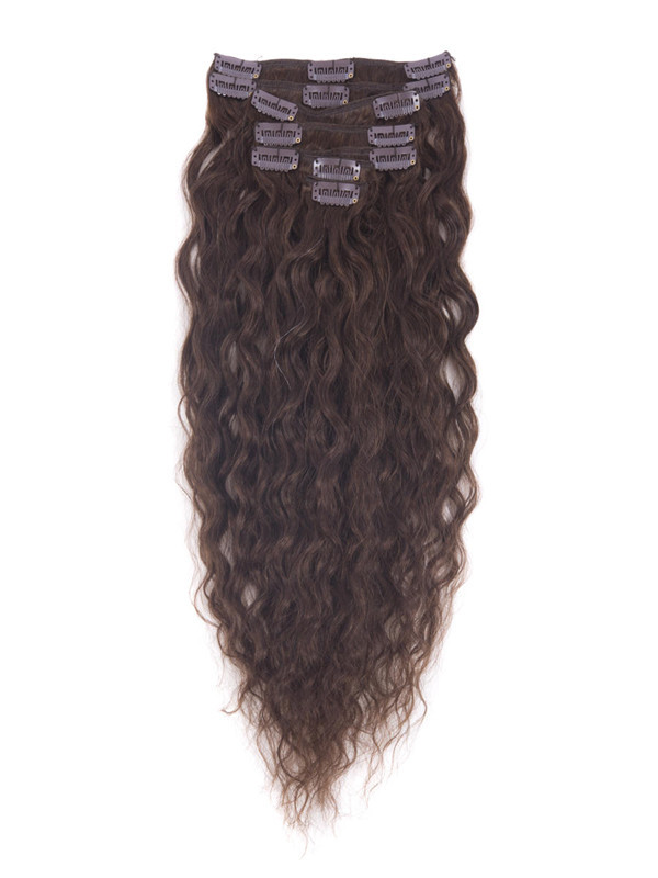 Brun moyen (#4) Deluxe Kinky Curl Clip dans les extensions de cheveux humains 7 pièces 1