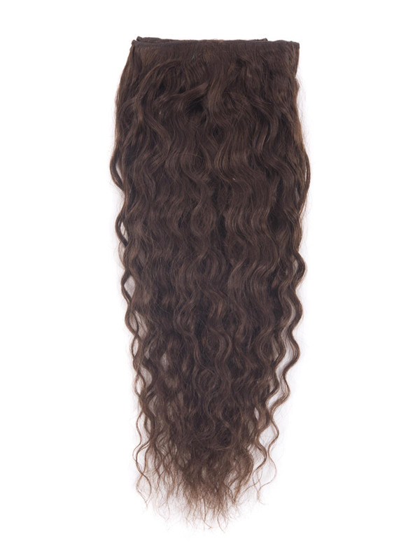 Medium Brown(#4) Deluxe Kinky Curl Clip In Human Hair Extensions 7 Pieces 2