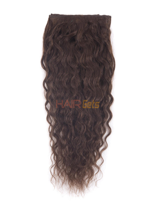 Medium Brown(#4) Deluxe Kinky Curl Clip I Human Hair Extensions 7 stk 2