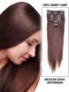 Medium Brown(#4) Deluxe Straight Clip In Human Hair Extensions 7 Pieces 0 small