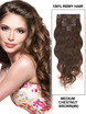 Medium Chestnut Brown(#6) Deluxe Body Wave Clip i Human Hair Extensions 7 stk. 1 small