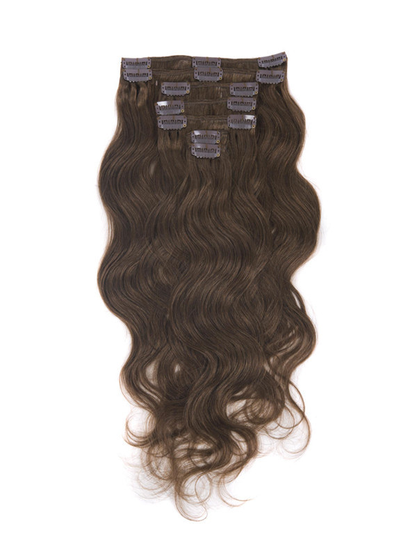 Medium Chestnut Brown(#6) Deluxe Body Wave Clip i Human Hair Extensions 7 stk. 3