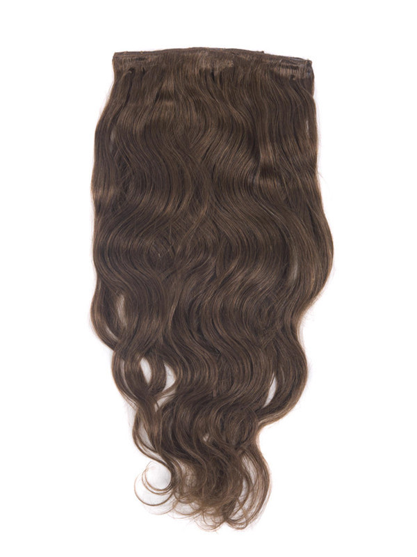 Medium Chestnut Brown(#6) Deluxe Body Wave Clip i Human Hair Extensions 7 stk. 4