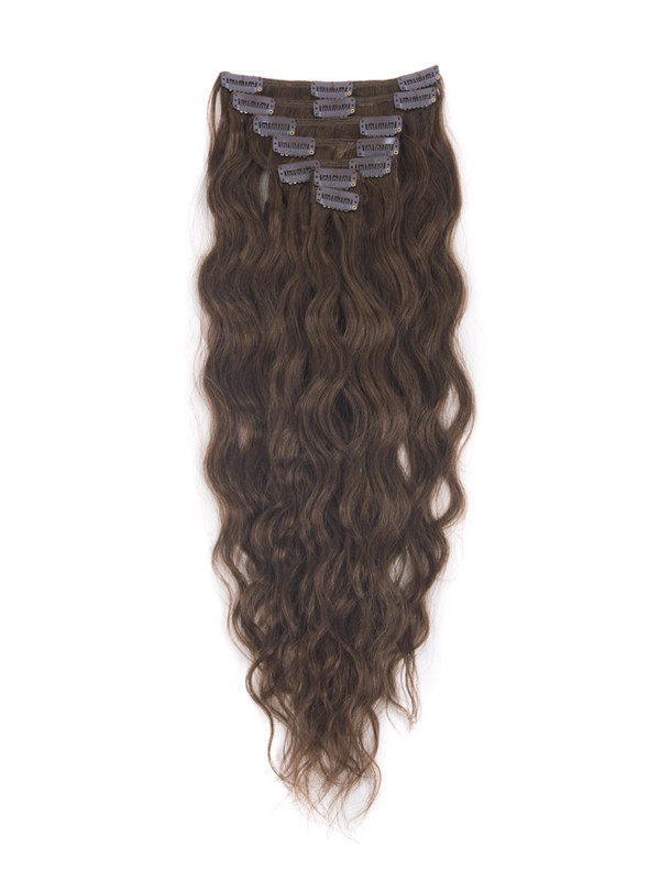 Medium Chestnut Brown(#6) Premium Kinky Curl Clip i hårförlängningar 7 delar 0