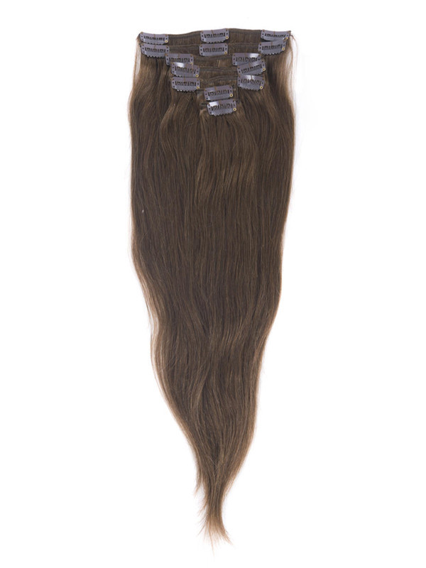 Medium Chestnut Brown (#6) Premium Rak Clip In Hair Extensions 7 delar 4