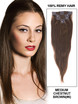 Medium Chestnut Brown(#6) Deluxe Straight Clip In Human Hair Extensions 7 Pieces 2 small