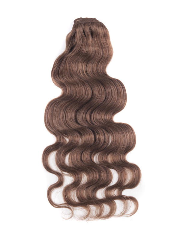 Light Chestnut (#8) Deluxe Body Wave Clip In Extensions van echt haar 7 stuks-np 0