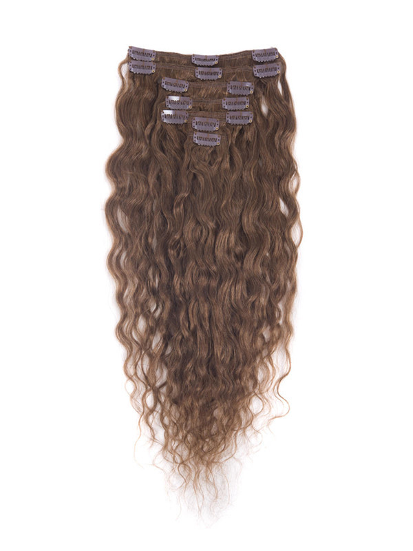 Light Chestnut(#8) Premium Kinky Curl Clip i hårförlängningar 7 delar 1