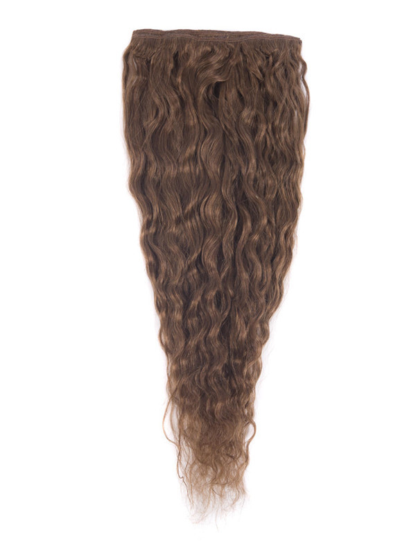 Light Chestnut(#8) Premium Kinky Curl Clip i hårförlängningar 7 delar 2