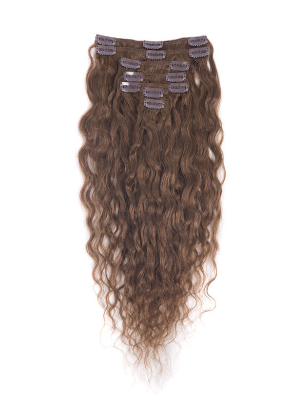 Light Chestnut(#8) Deluxe Kinky Curl Clip In Human Hair Extensions 7 Pieces-np cih050 1