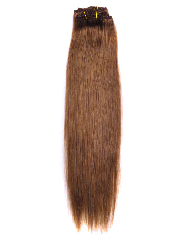 Light Chestnut(#8) Deluxe Straight Clip In Human Hair Extensions 7 Pieces 2