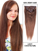 Light Chestnut(#8) Ultimate Straight Clip em Extensões de Cabelo Remy 9 Peças 0 small