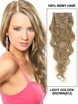 Light Golden Brown(#12) Deluxe Body Wave Clip In Human Hair Extensions 7 Pieces 1 small