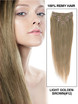 Light Golden Brown(#12) Premium Straight Clip In Hair Extensions 7 Pieces 1 small