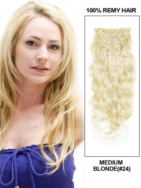 Středně blond(#24) Ultimate Body Wave Clip In Remy prodlužování vlasů 9 kusů 0