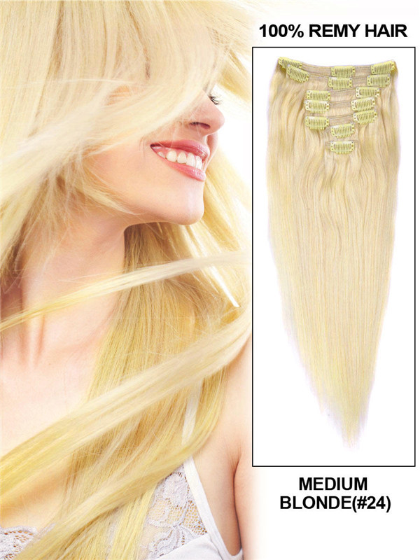 Medium Blonde (#24) Premium Straight Clip In Hair Extensions 7 Stuks 1