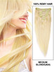 Medium Blonde(#24) Premium Straight Clip In Hair Extensions 7 Pieces 1 small