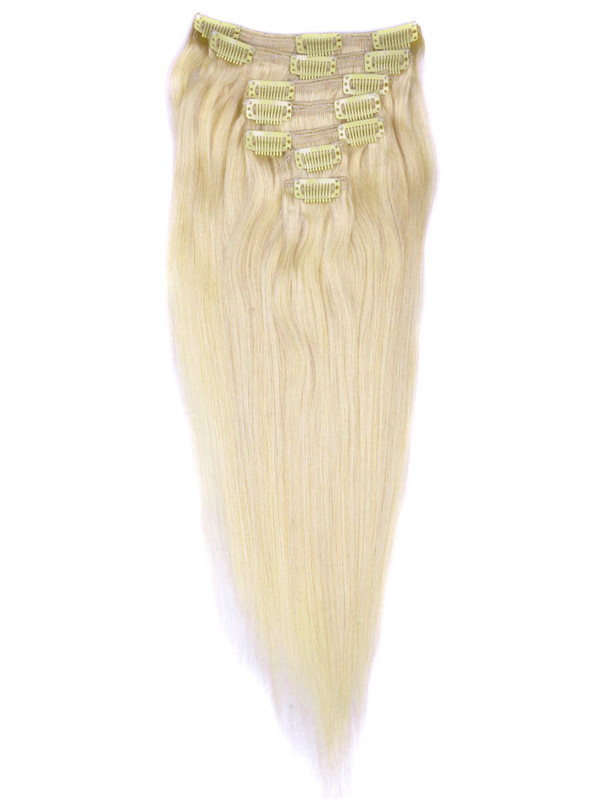 Medium Blonde(#24) Deluxe Straight Clip In Human Hair Extensions 7 Pieces 1