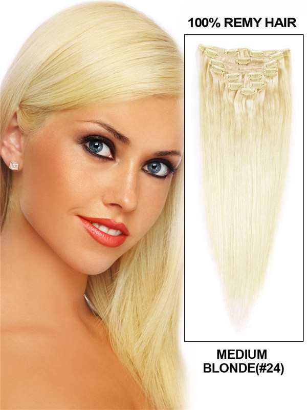 Medium Blonde(#24) Ultimate Straight Clip In Remy Hair Extensions 9 Pieces 0