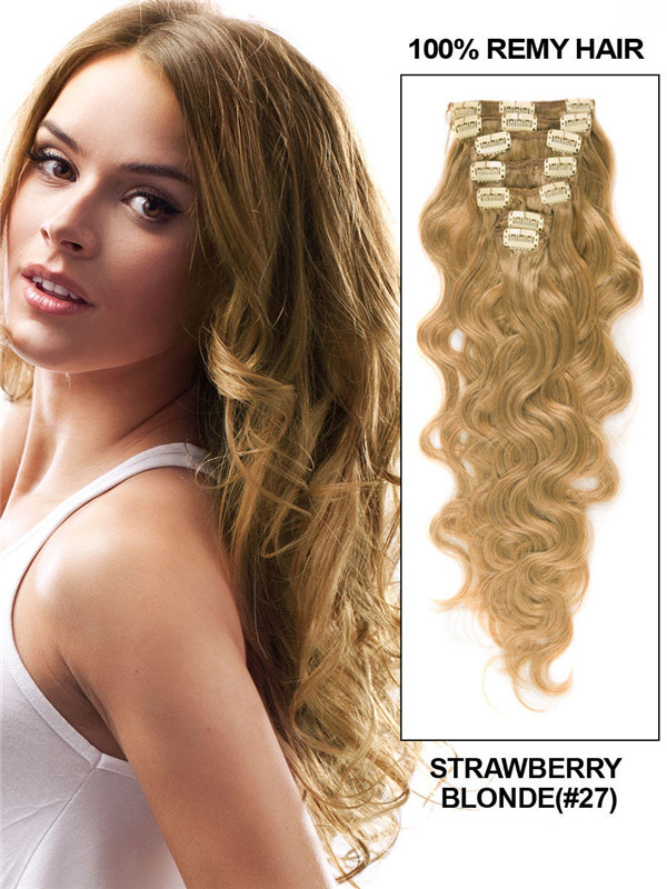 Strawberry Blonde(#27) Premium Body Wave Clip In Hair Extensions 7 Pieces cih070 1