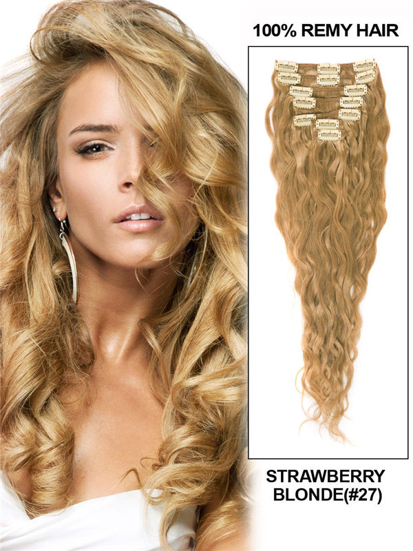 Aardbeiblond (#27) Premium Kinky Curl Clip In Hair Extensions 7 stuks 0