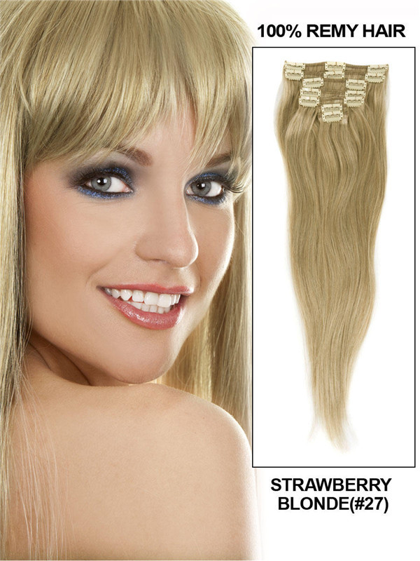 Aardbeiblond (#27) Premium Straight Clip In Hair Extensions 7 stuks 0