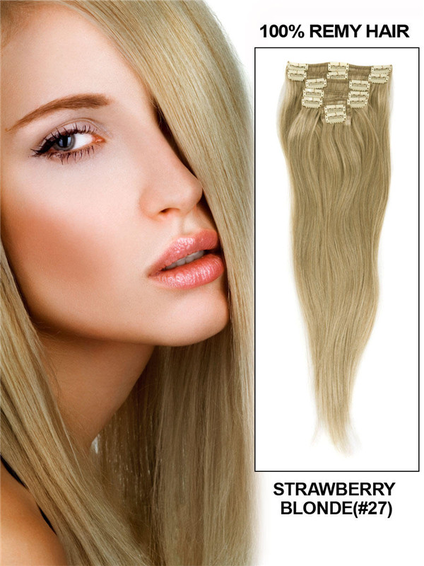 Strawberry Blonde(#27) Premium Straight Clip In Hair Extensions 7 Pieces 1