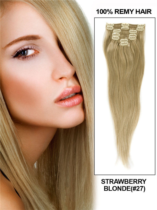 Strawberry Blonde(#27) Premium Straight Clip In Hair Extensions 7 Stück 1