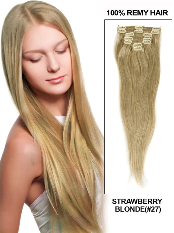 Strawberry Blonde(#27) Premium Straight Clip In Hair Extensions 7 Pieces 2