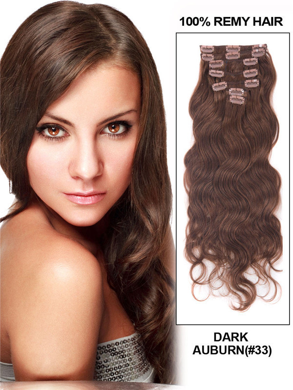 Dark Auburn(#33) Deluxe Body Wave Clip In Human Hair Extensions 7 stykker 0