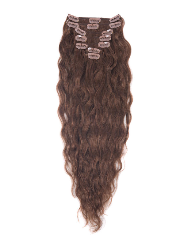 Dark Auburn(#33) Deluxe Kinky Curl Clip In Human Hair Extensions 7 Pieces 0