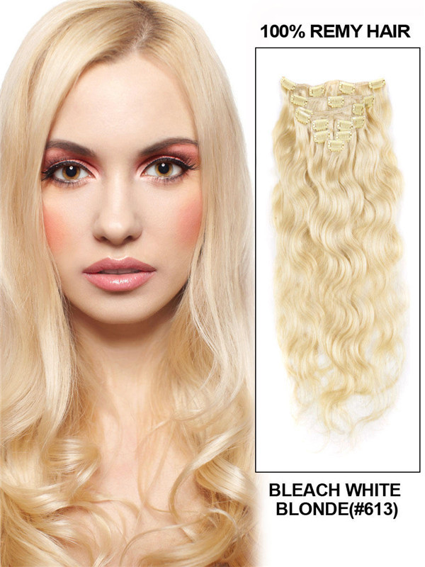 Bleach White Blonde (#613) Premium Body Wave Clip In Hair Extensions 7 stuks 0