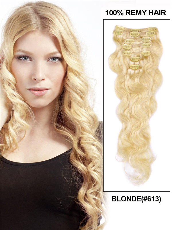 Bleach White Blonde(#613) Deluxe Body Wave Clip In Human Hair Extensions 7 Pieces 0
